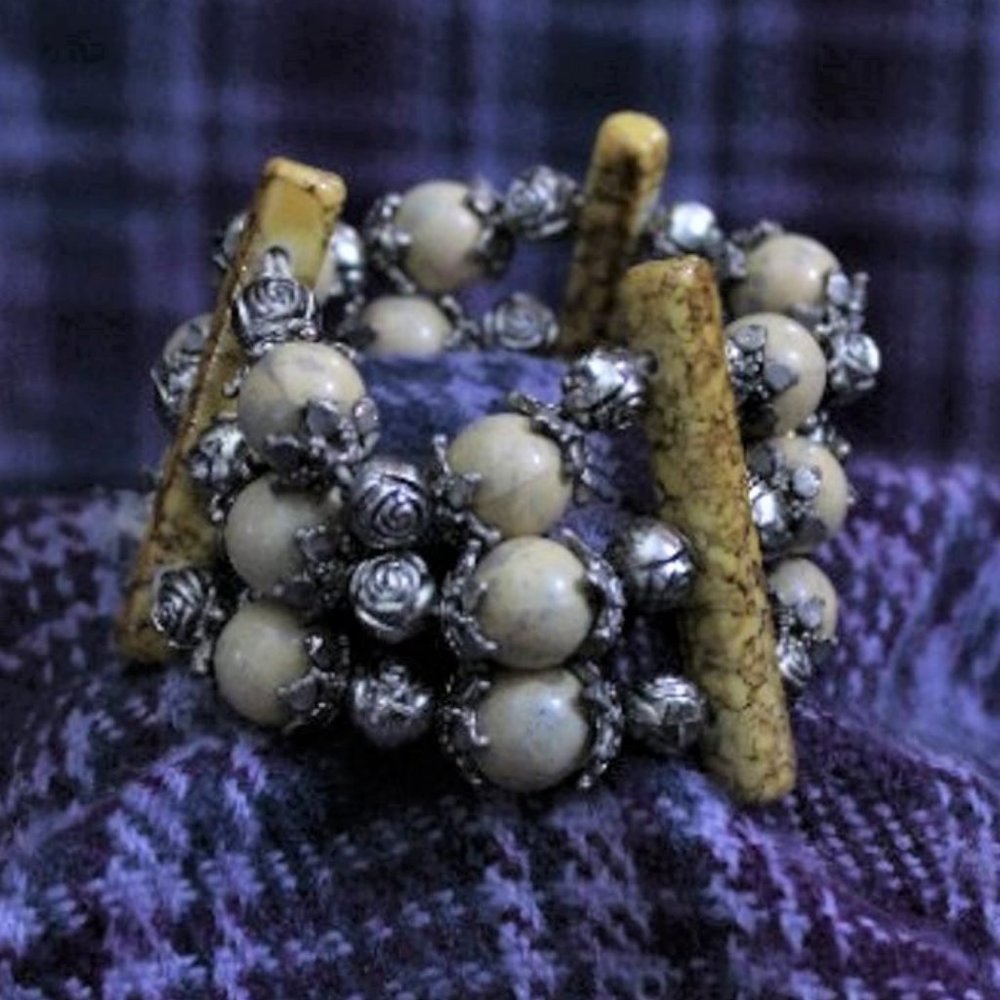 Stone and Silver-tone Rose Stretch Bracelet